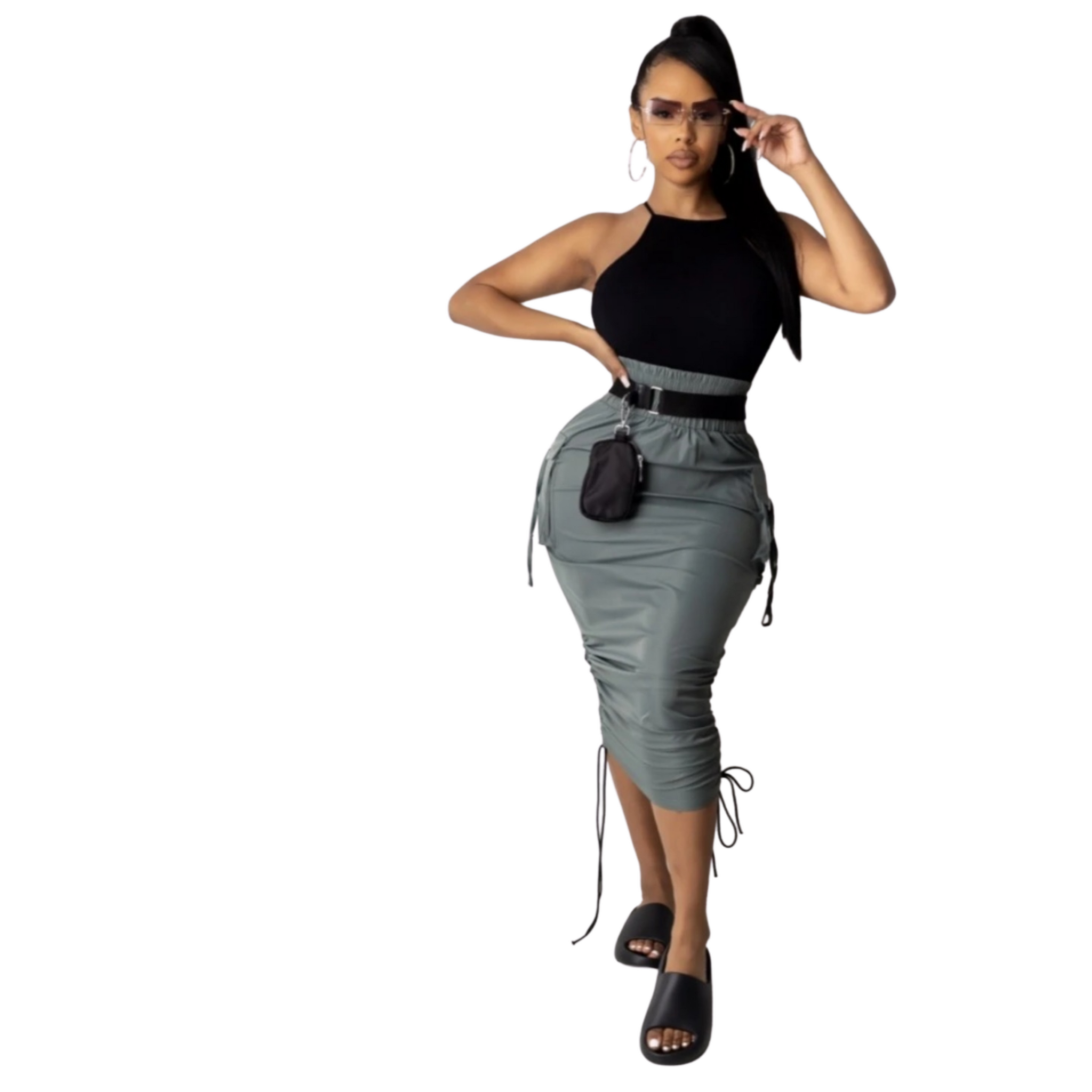 Women's "Scrunch Me Up" Cargo Skirt (GRAY)