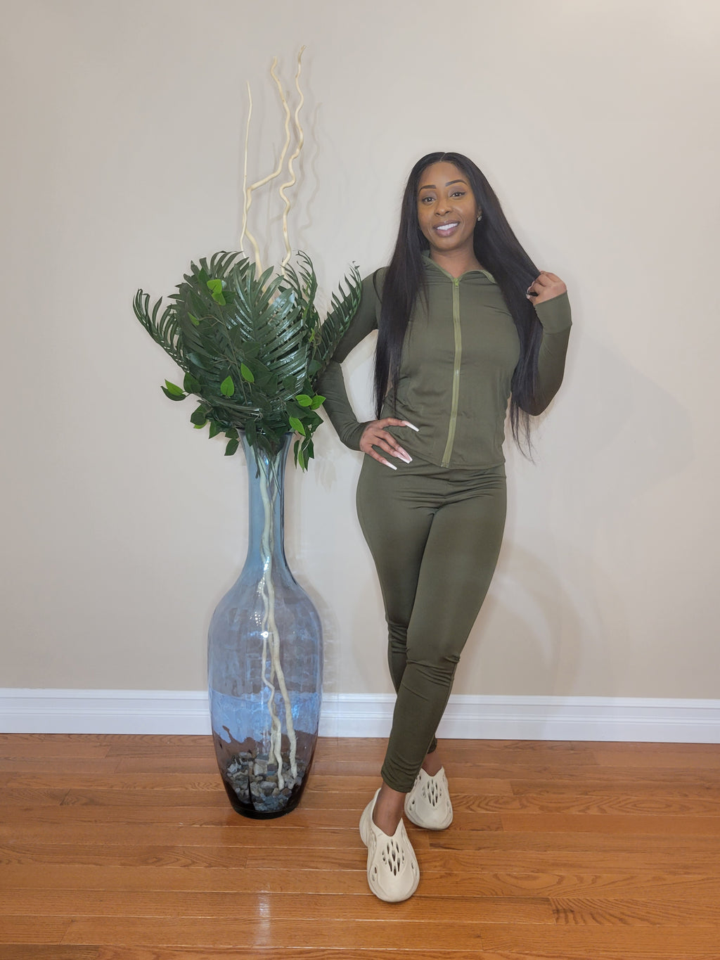 "She's A Track Star" Jogger Set (Olive Green)