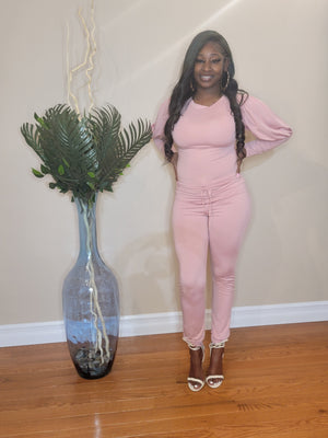 "Balloon Sleeve" 2 Piece Jogger Set (Rose Pink)