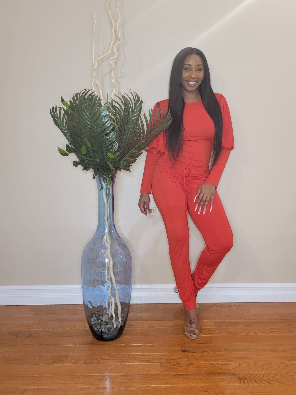 "Balloon Sleeve" 2 Piece Jogger Set (Red)