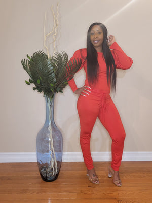 "Balloon Sleeve" 2 Piece Jogger Set (Red)