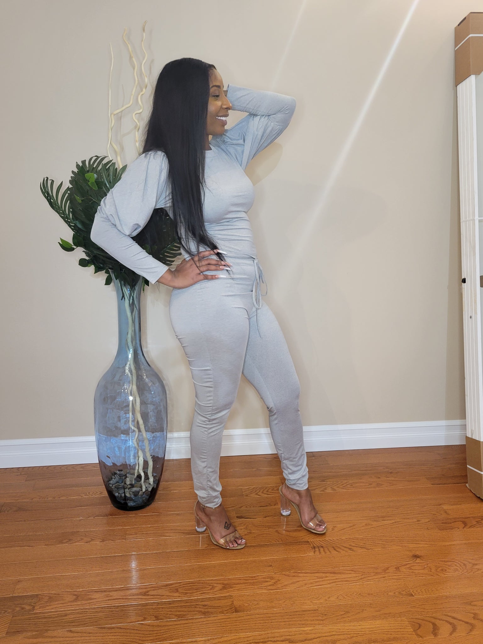 "Balloon Sleeve" 2 piece Jogger Set (Gray)