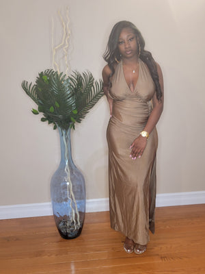 High Slit Maxi Halter Dress (MOCHA)