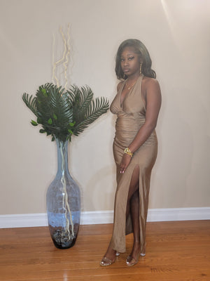 High Slit Maxi Halter Dress (MOCHA)