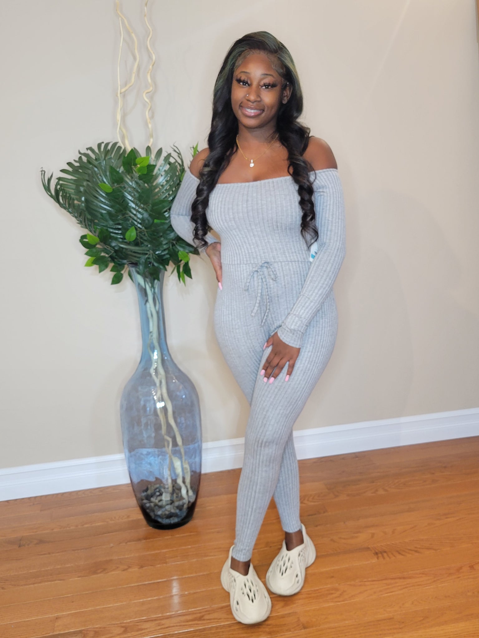 Women's "Off the Shoulder" Knit Jumpsuit