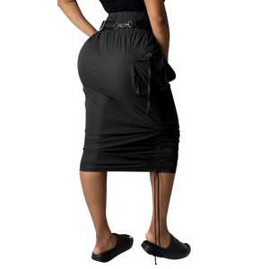 Women's "Scrunch Me Up" Cargo Skirt (BLACK)