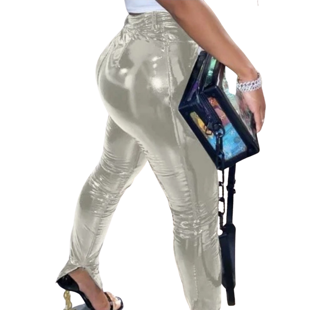 Shiny patent pants with zippered leg (SILVER)