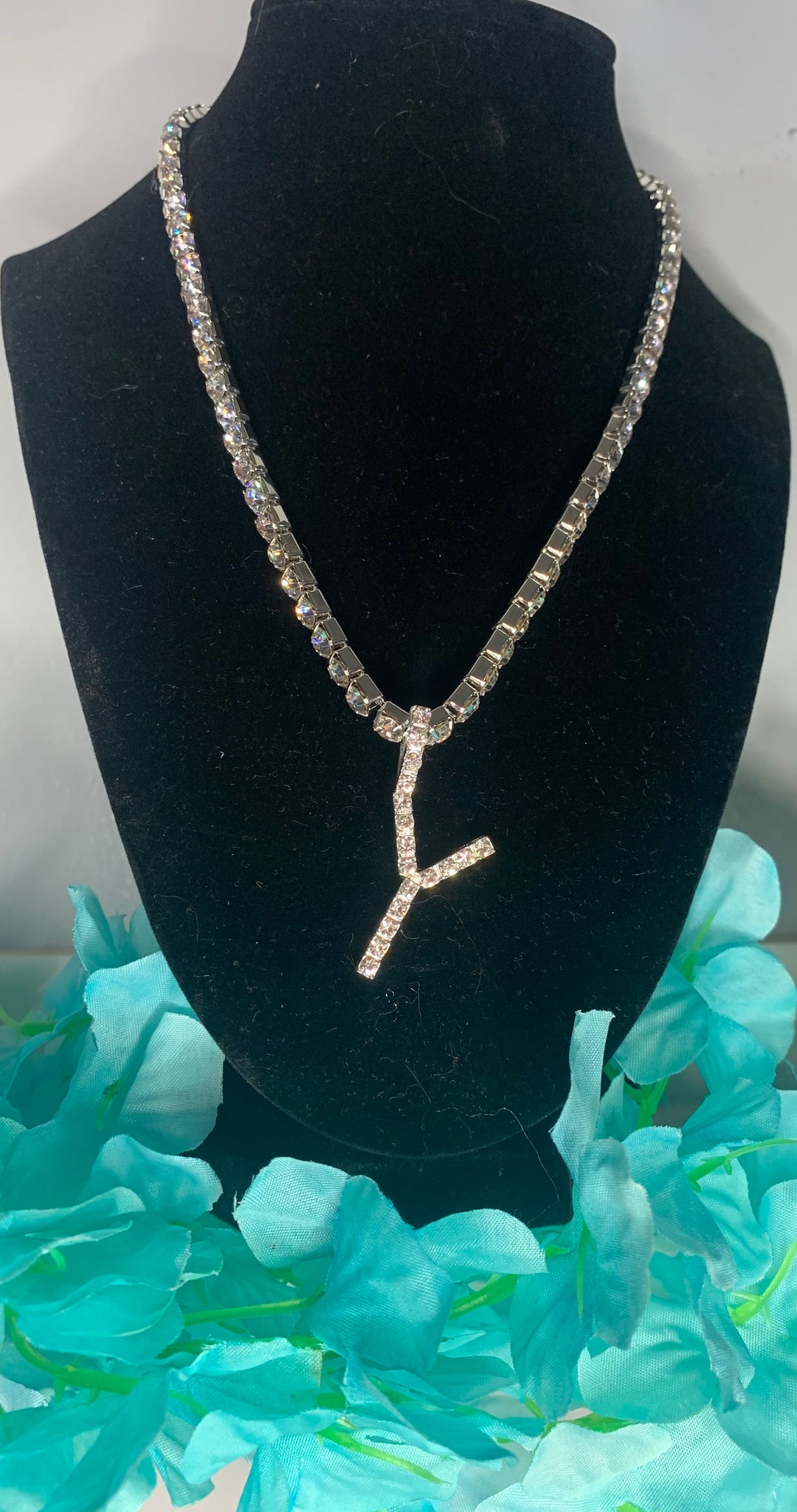 Unisex Initial Bling Rhinestone Necklace