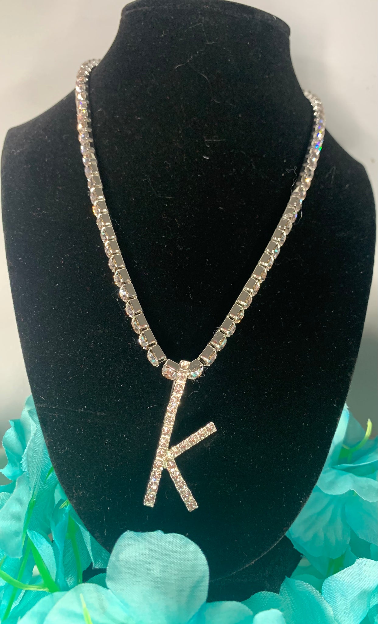 Unisex Initial Bling Rhinestone Necklace