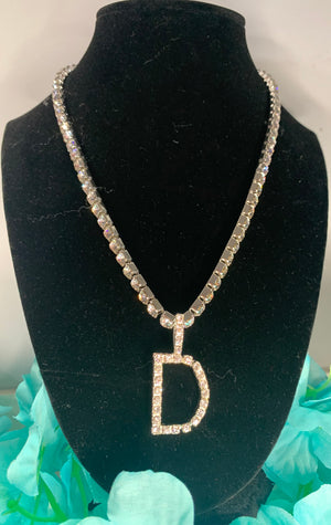 Unisex Initial Bling Rhinestone Necklace