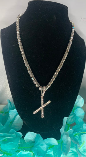 Unisex Initial Bling Rhinestone Necklace