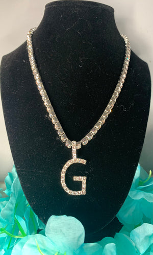 Unisex Initial Bling Rhinestone Necklace