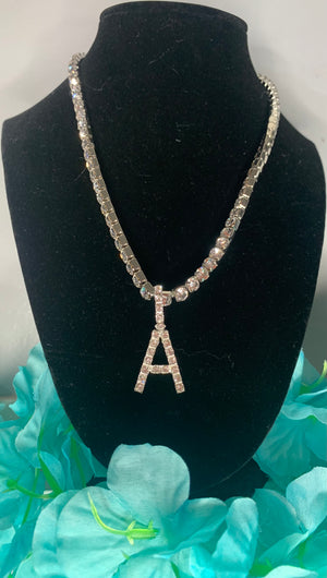 Unisex Initial Bling Rhinestone Necklace