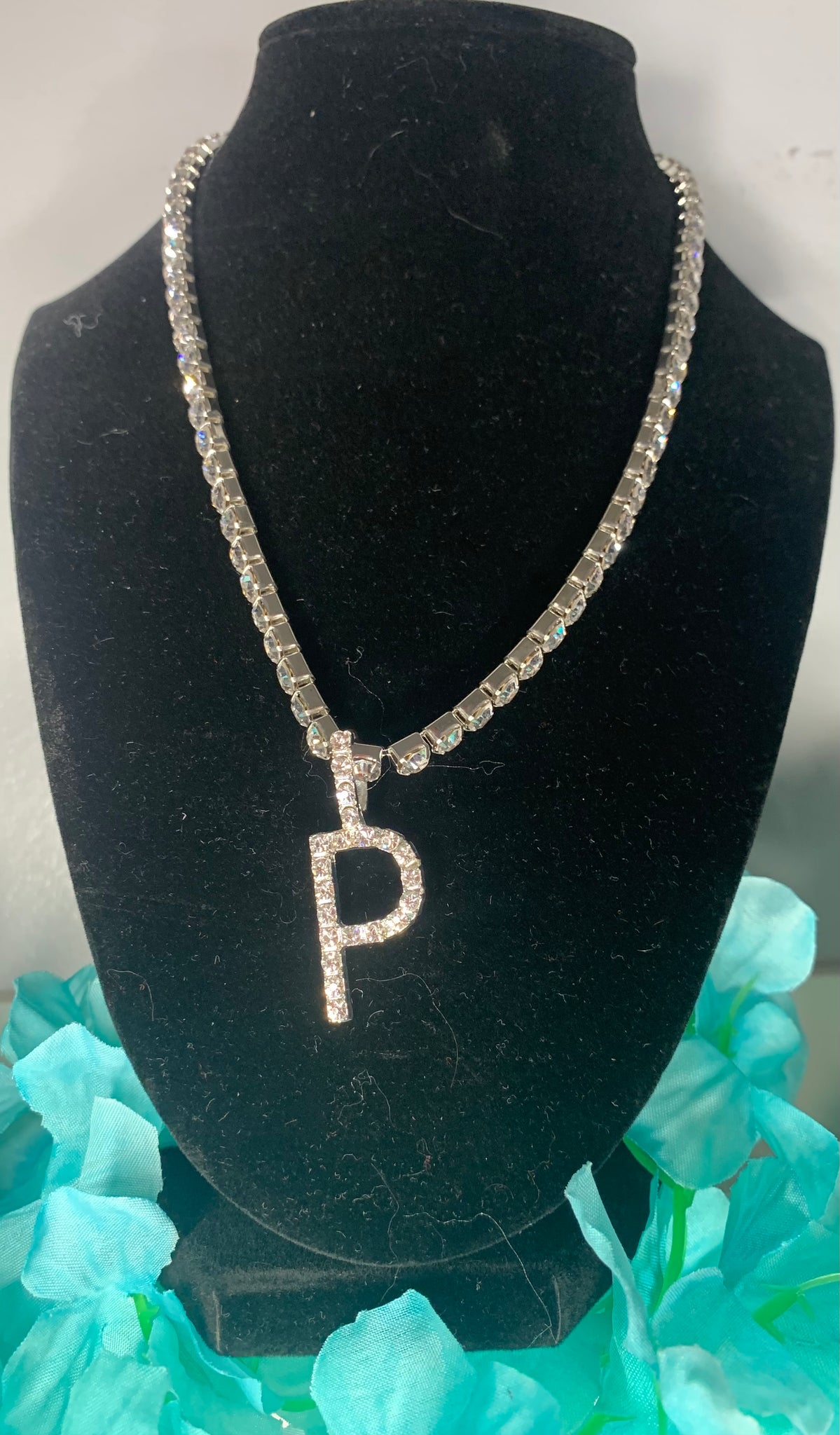 Unisex Initial Bling Rhinestone Necklace