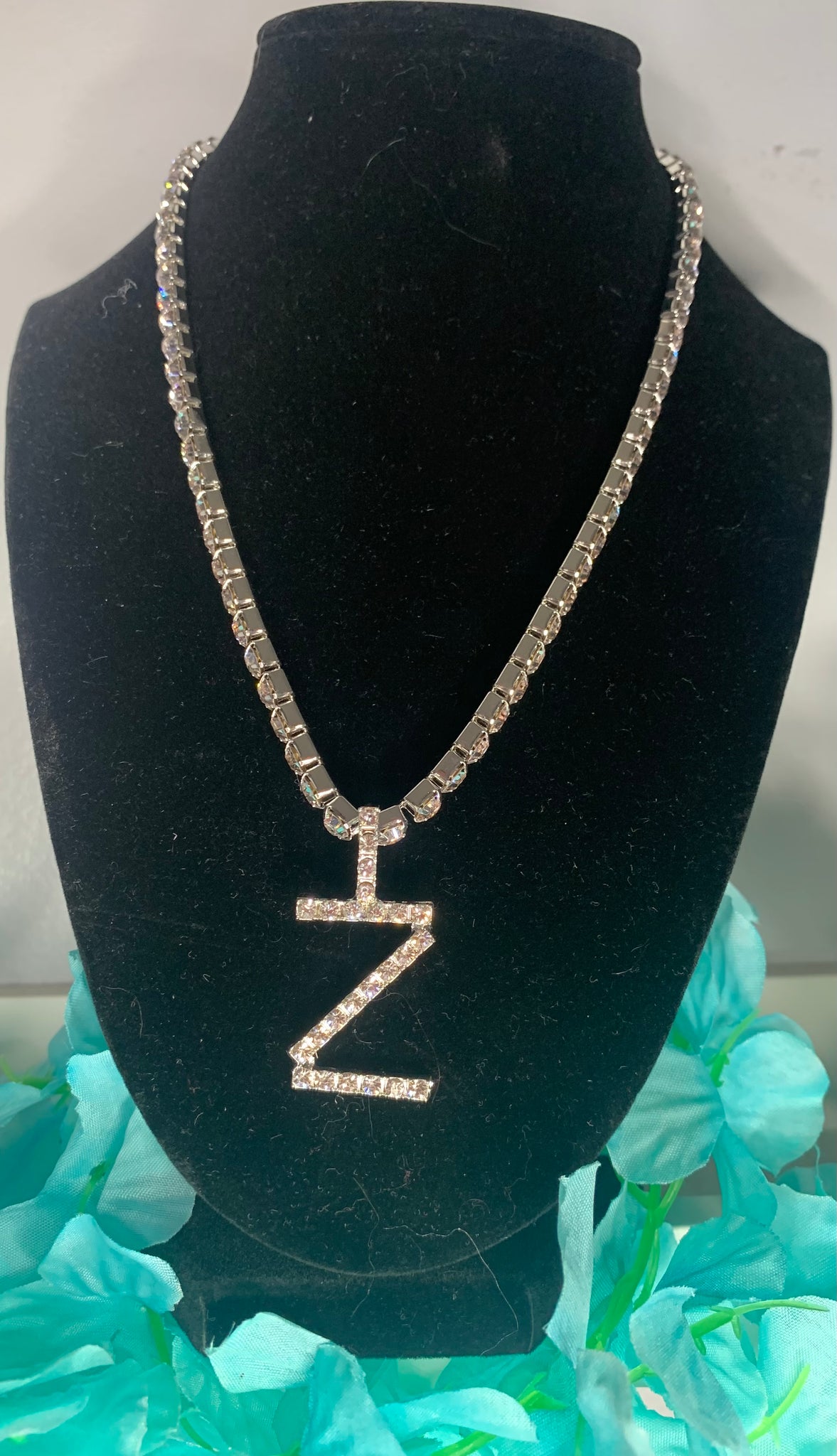 Unisex Initial Bling Rhinestone Necklace