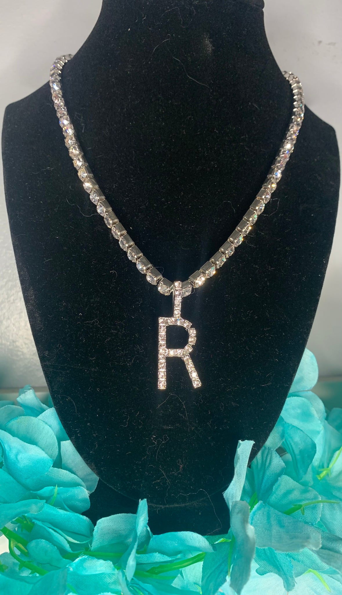 Unisex Initial Bling Rhinestone Necklace