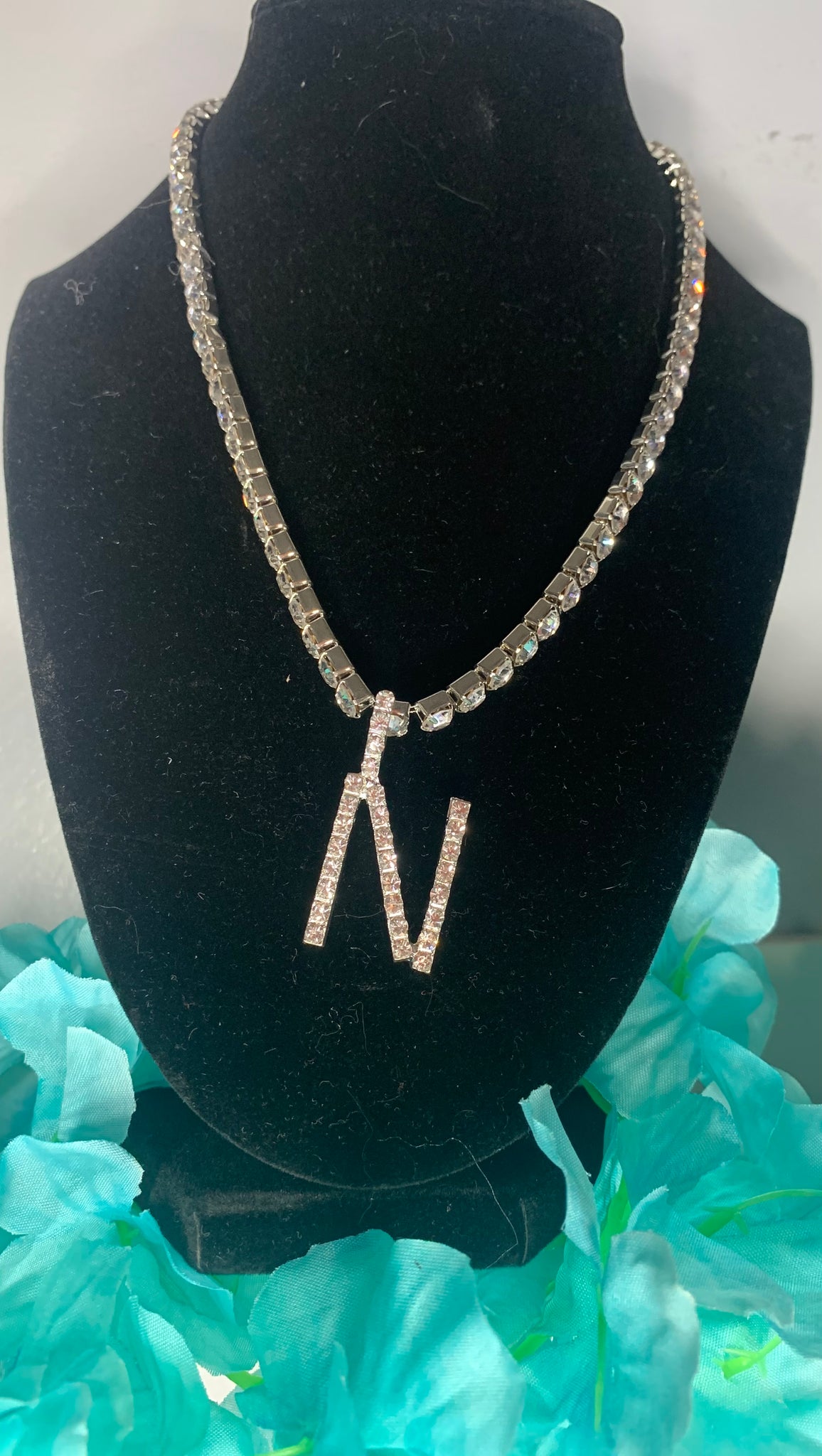 Unisex Initial Bling Rhinestone Necklace