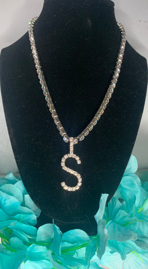 Unisex Initial Bling Rhinestone Necklace