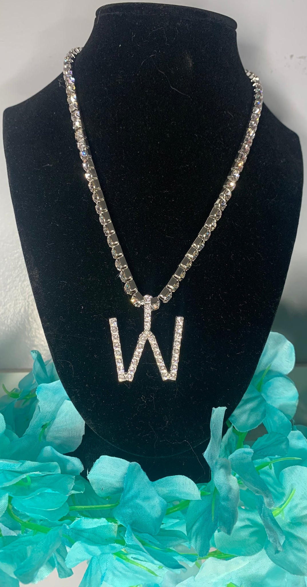 Unisex Initial Bling Rhinestone Necklace