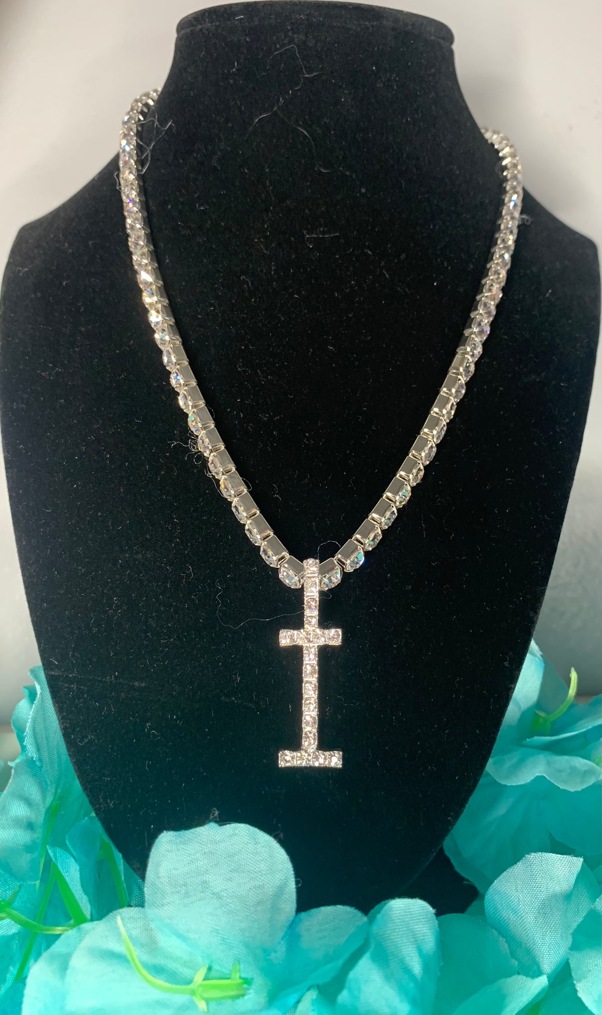 Unisex Initial Bling Rhinestone Necklace