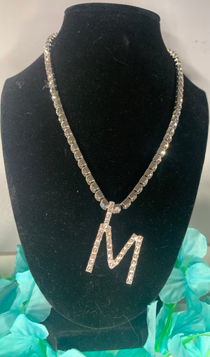 Unisex Initial Bling Rhinestone Necklace