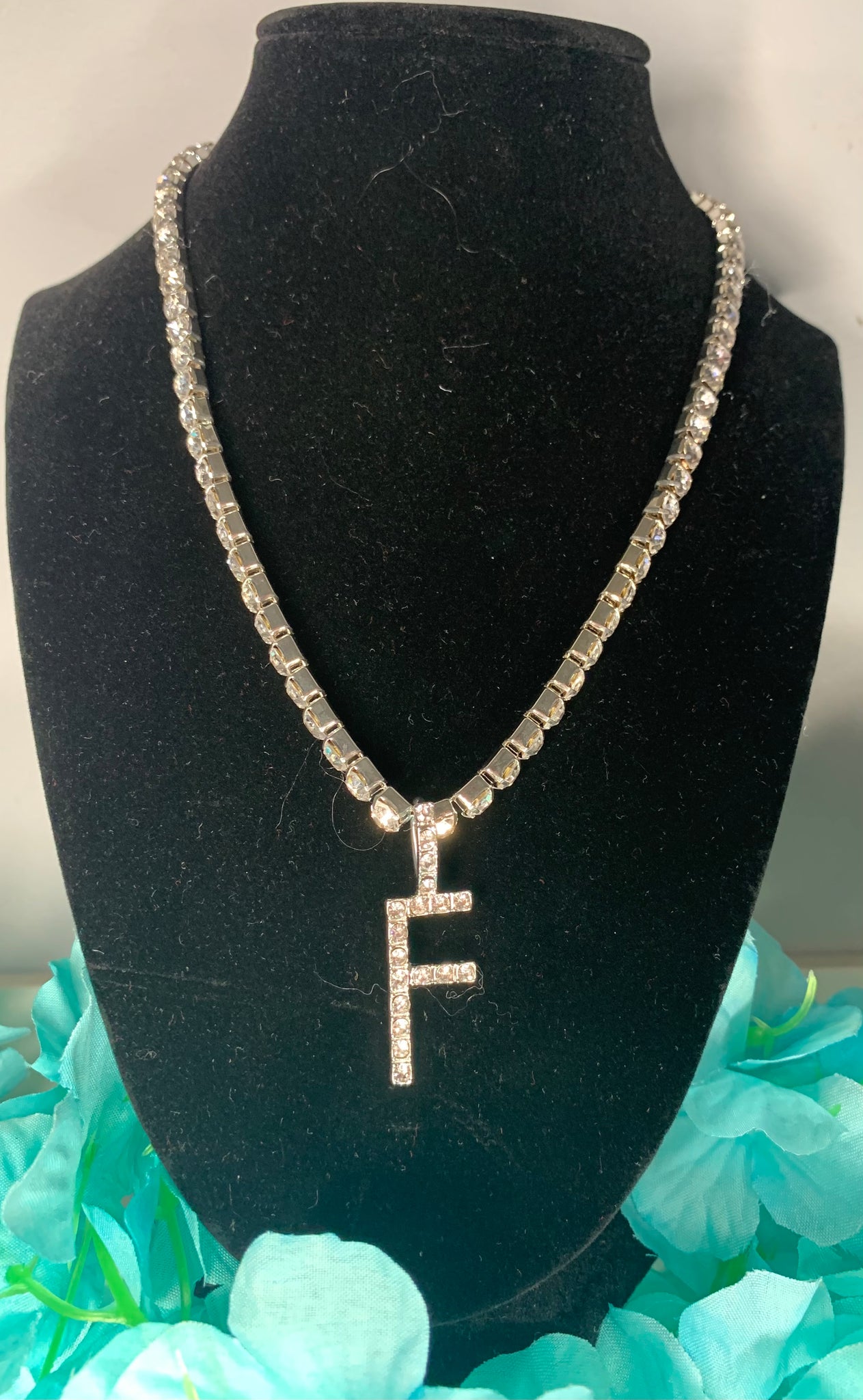 Unisex Initial Bling Rhinestone Necklace