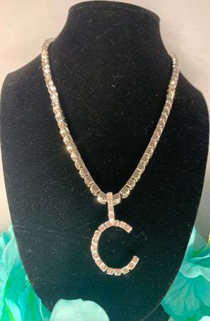 Unisex Initial Bling Rhinestone Necklace