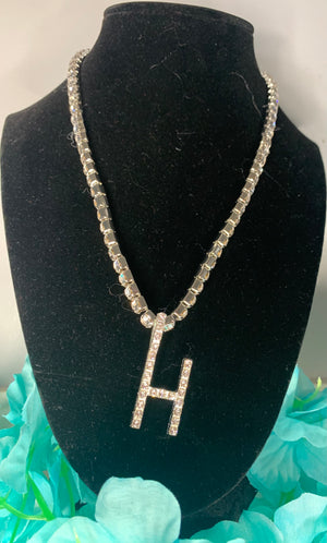 Unisex Initial Bling Rhinestone Necklace