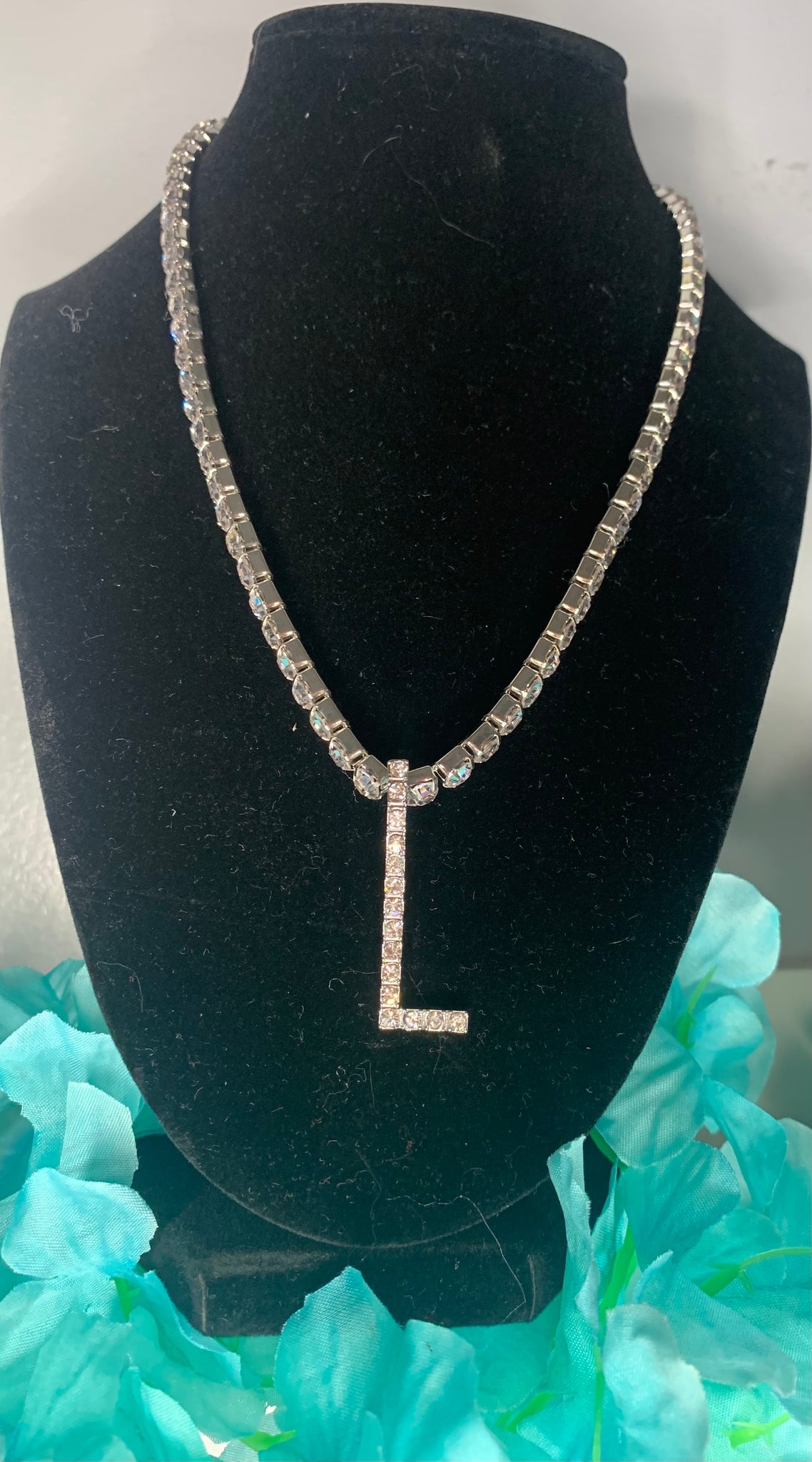 Unisex Initial Bling Rhinestone Necklace