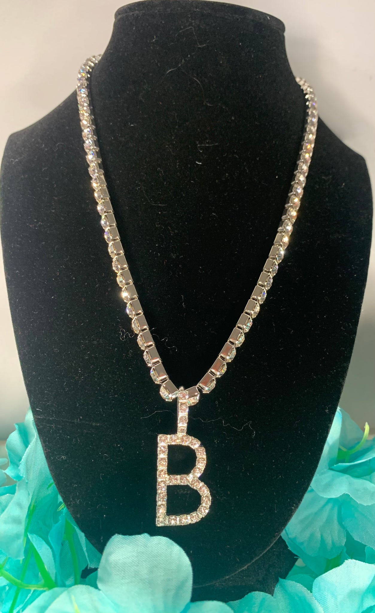 Unisex Initial Bling Rhinestone Necklace