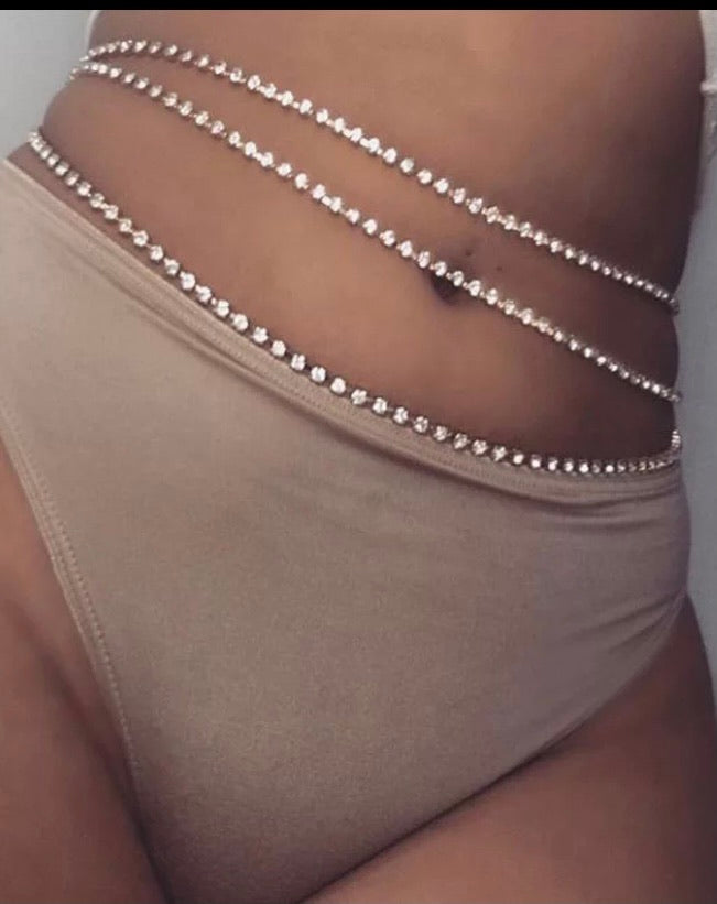 Women's Rhinestone Belly Waist Chain in Silver