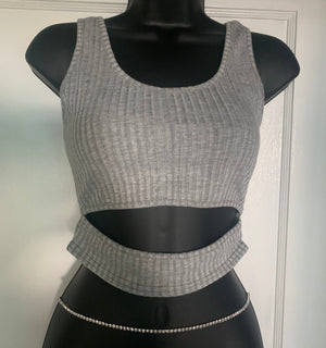 Women's "Cut Out" Crop Top-Grey