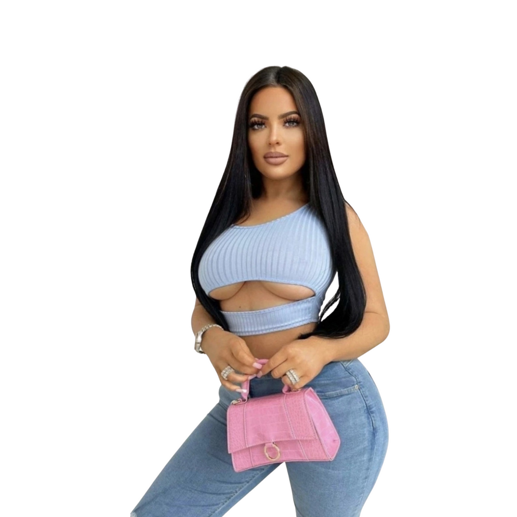 Women's "Cut Out" Crop Top- Blue