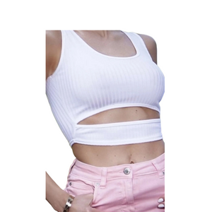 Women's "Cut Out" Crop Top- White