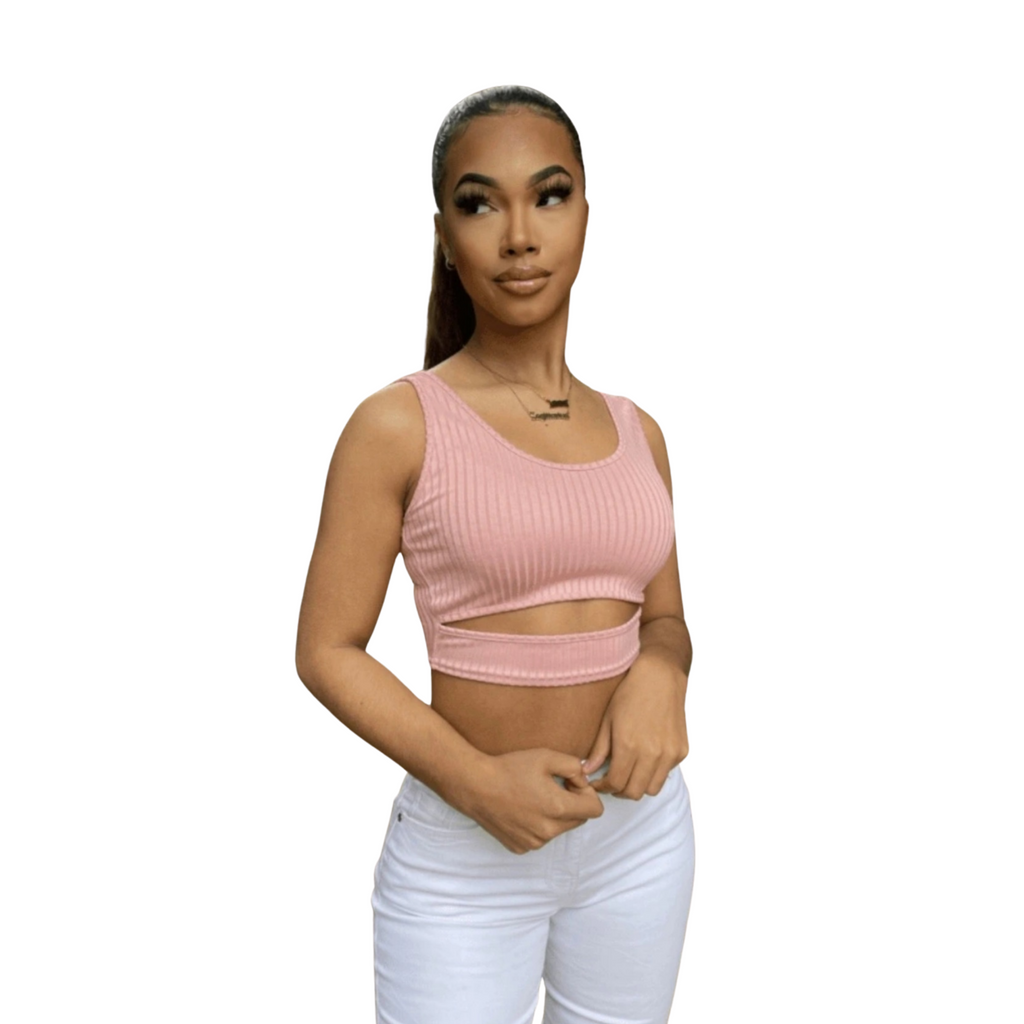 Women's "Cut-Out" Crop Top-Rose Pink